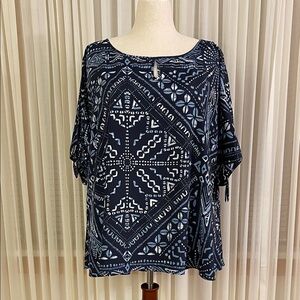 Cato Navy and White Geometric Blouse
